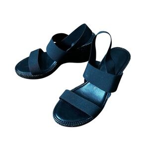 Black Woven Wedge Sandals | Elastic Straps | Made in Italy | Size 6.5
